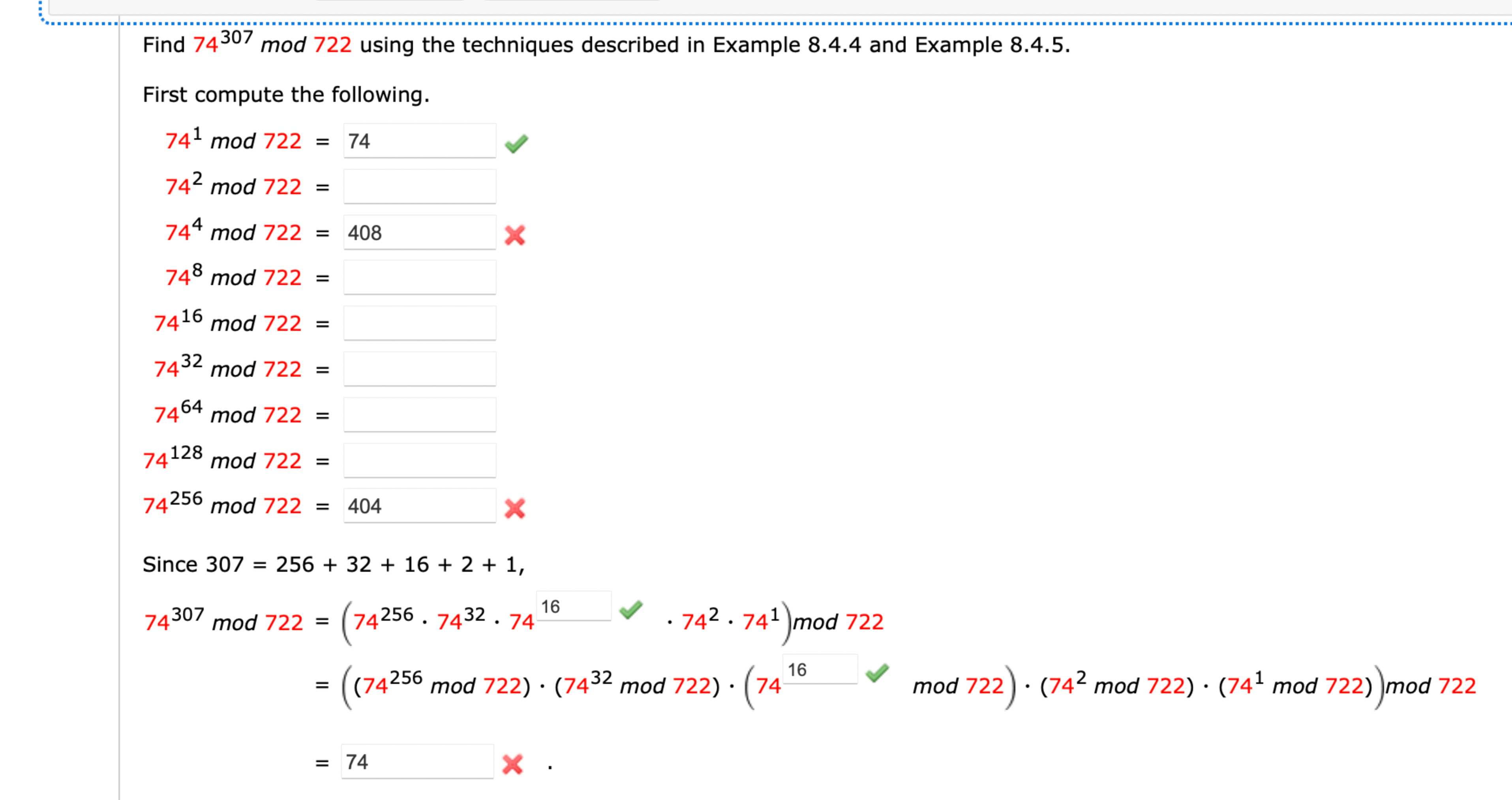 Solved Find 74307 ﻿mod 722 ﻿using the techniques described | Chegg.com