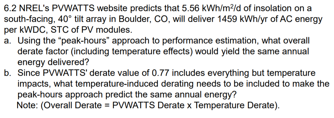 Solved 6.2 NREL's PVWATTS Website Predicts That 5.56 | Chegg.com