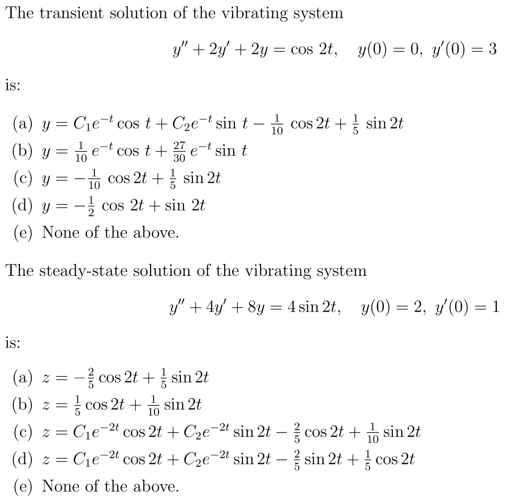 Solved The transient solution of the vibrating system | Chegg.com