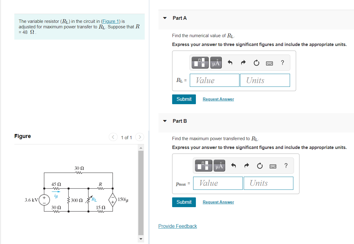 Solved Part A The variable resistor (RL) in the circuit in