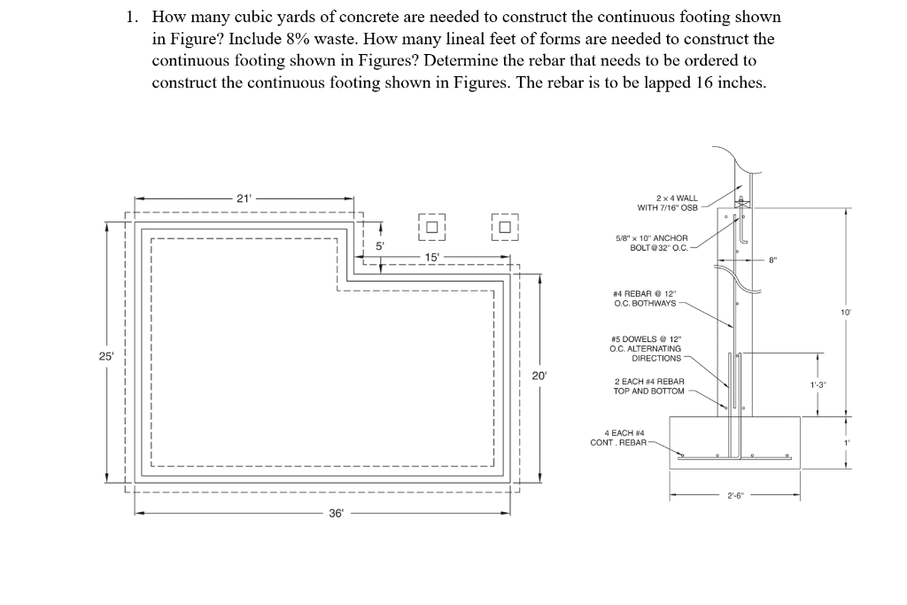 Solved 1. How many cubic yards of concrete are needed to | Chegg.com