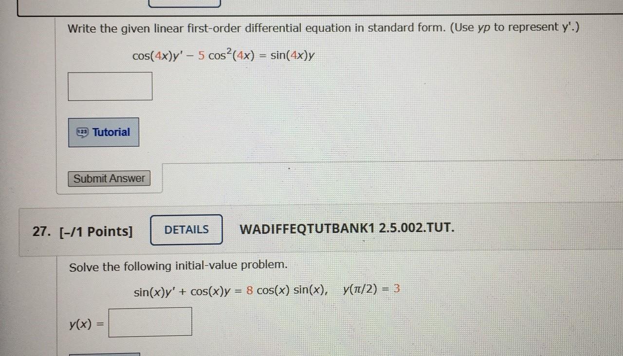 Solved Write the given linear first-order differential | Chegg.com