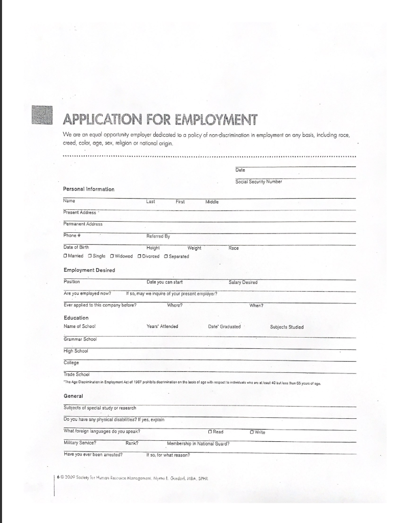 Solved Look Over This Application Form And Tell Me What | Chegg.com
