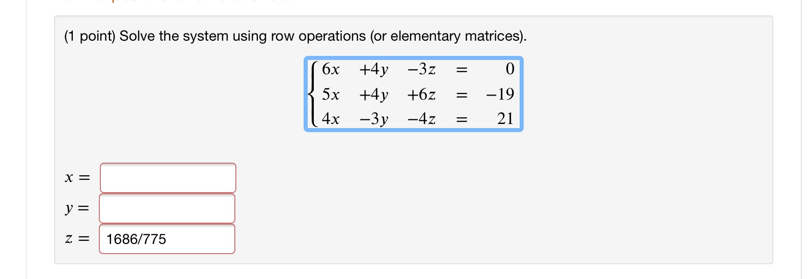 Solved 1 point Solve the system using row operations or Chegg