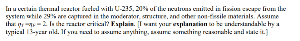 Solved In a certain thermal reactor fueled with U-235, 20% | Chegg.com