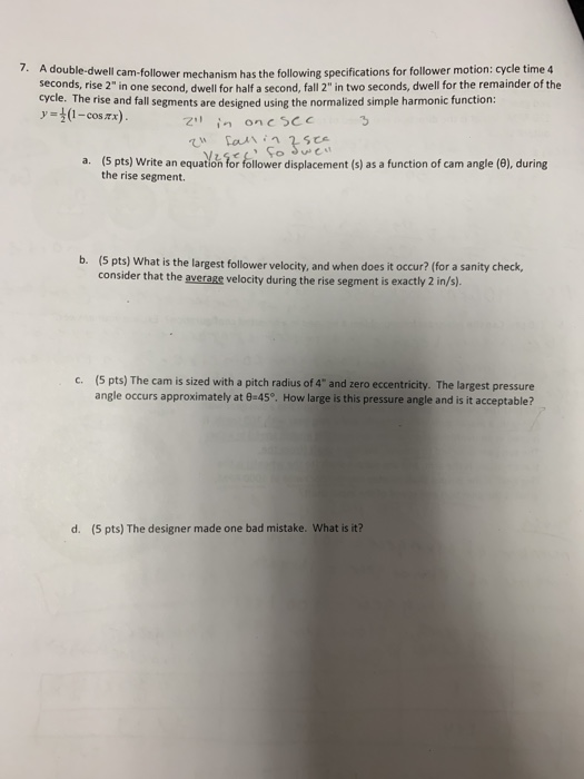 Solved 7. A doubledwell camfollower mechanism has the