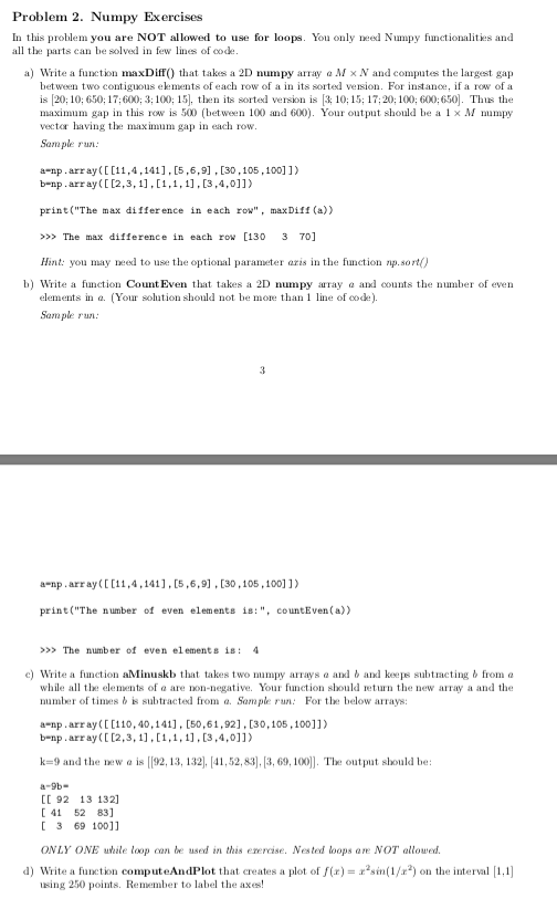 Solved Problem 2. Numpy Exercises In This Problem You Are | Chegg.com