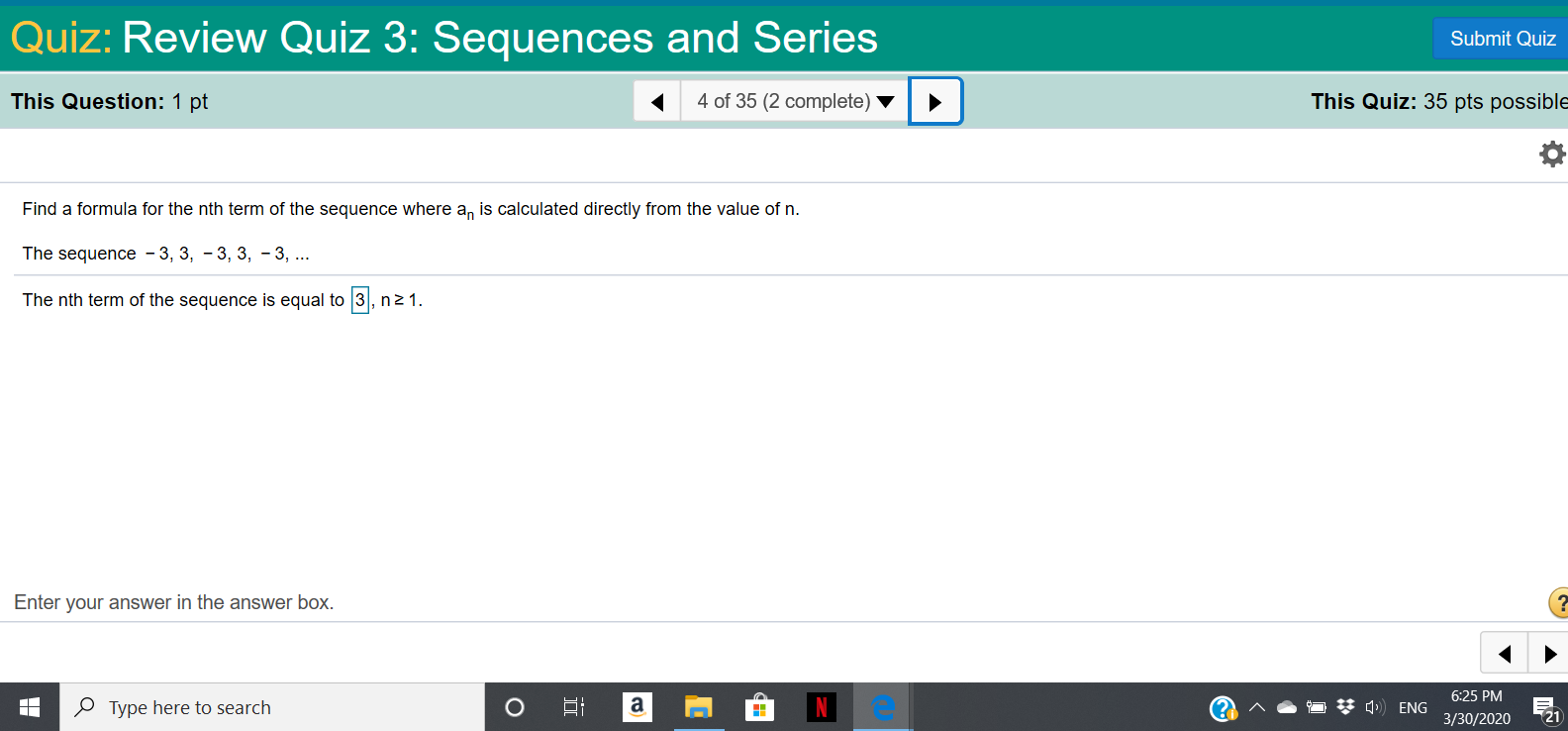 Solved Quiz: Review Quiz 3: Sequences and Series Submit Quiz | Chegg.com