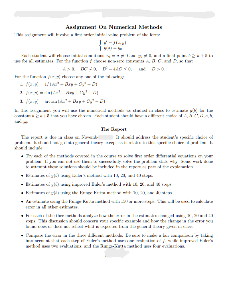 Assignment On Numerical Methods This Assignment Will | Chegg.com