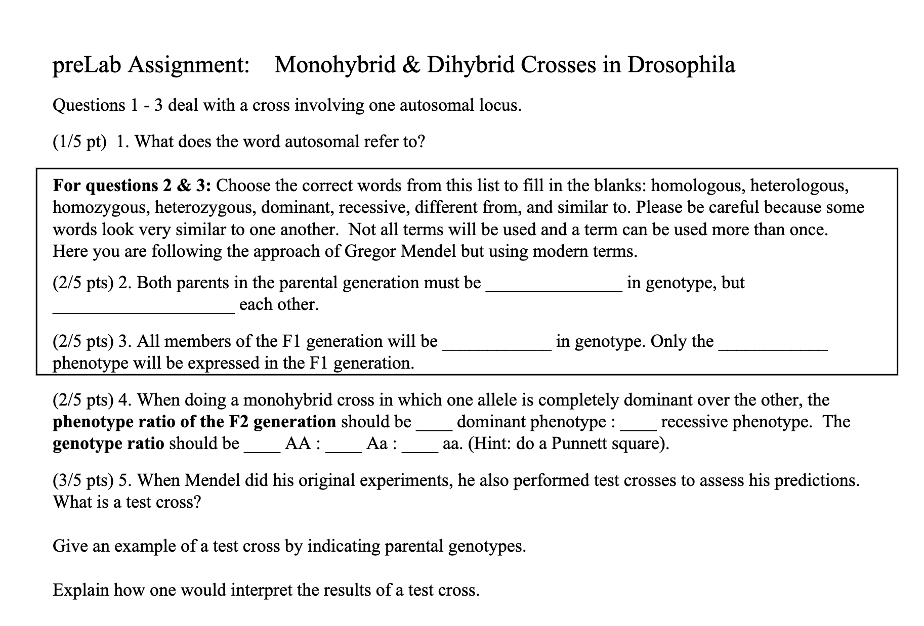 Solved Prelab Assignment Monohybrid Dihybrid Crosses In Chegg Com