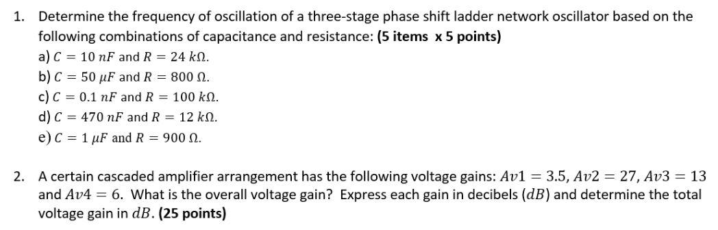 Solved 1. Determine the frequency of oscillation of a | Chegg.com