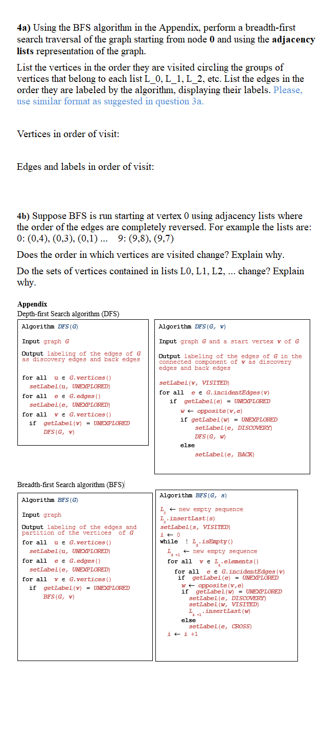 Solved 4a) Using the BFS algorithm in the Appendix, perform | Chegg.com