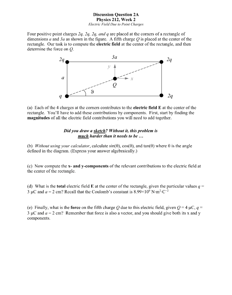 Solved Discussion Question 2A Physics 212, Week 2 Electric | Chegg.com