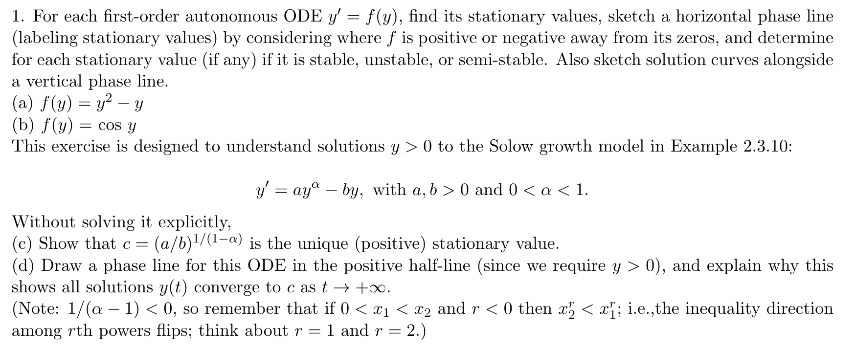 Solved 1. For each first-order autonomous ODE Y' = f(y), | Chegg.com