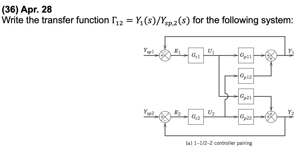 Solved (36) Apr. 28 Write the transfer function (12 = | Chegg.com