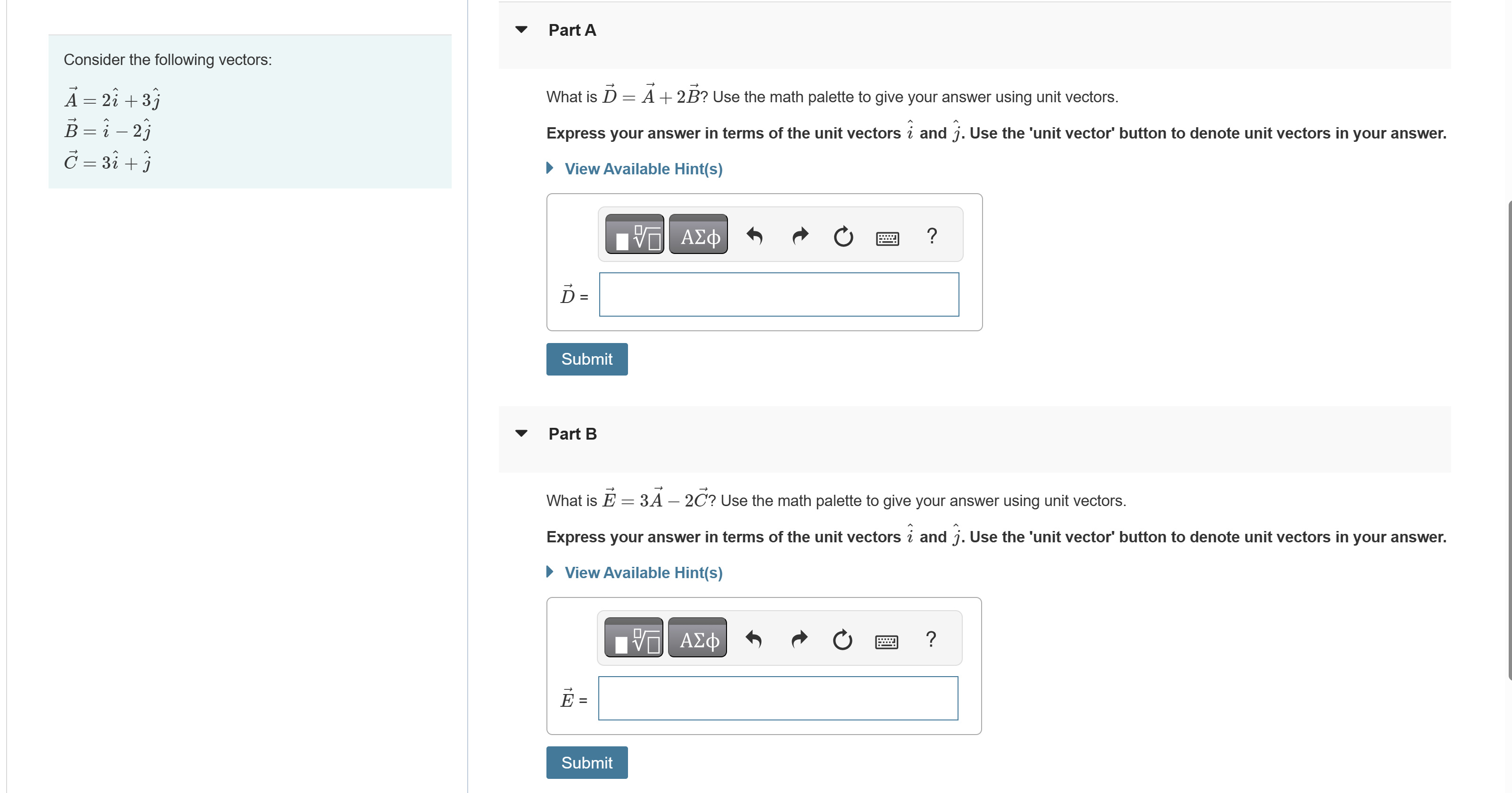 Solved Consider the following vectors: | Chegg.com