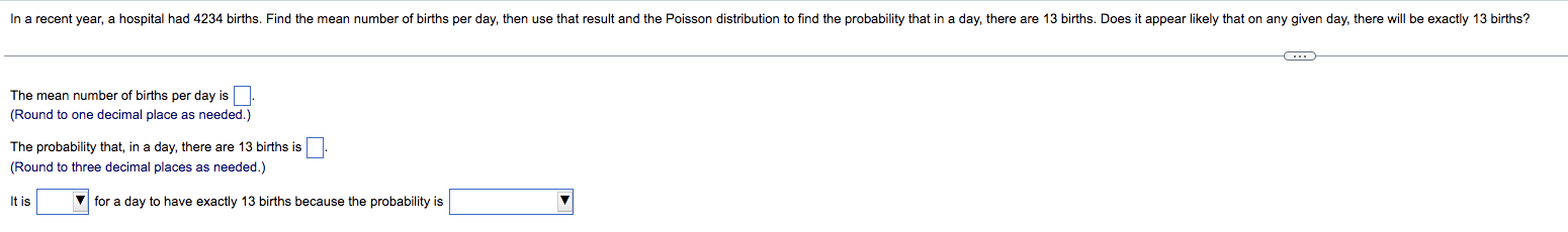 Solved The mean number of births per day is (Round to one | Chegg.com