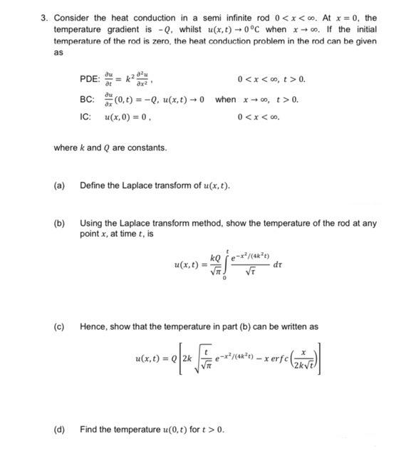 Solved 3. Consider the heat conduction in a semi infinite | Chegg.com