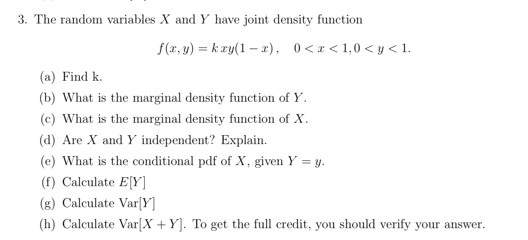 Solved 3 The Random Variables X And Y Have Joint Density Chegg Com