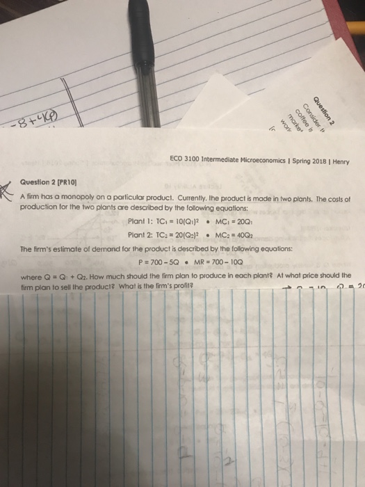 Solved ECO 3100 Intermediate Microeconomics I Spring 2018 | | Chegg.com