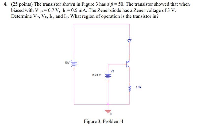 Solved 4. (25 points) The transistor shown in Figure 3 has a | Chegg.com