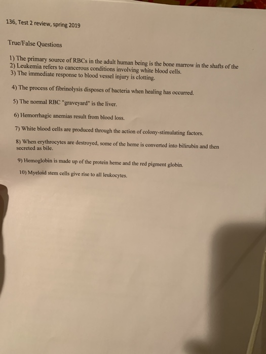 Solved 136 Test 2 review spring 2019 True False Questions