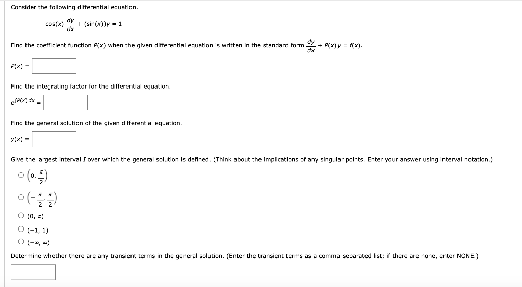 Solved Consider The Following Differential Equation. Cos(x) | Chegg.com