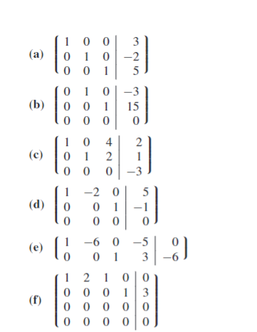 Solved The augmented matrices that follow are in reduced | Chegg.com