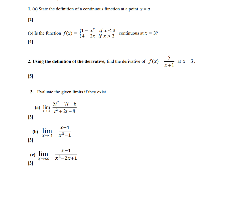 Solved 1. (a) State the definition of a continuous function | Chegg.com