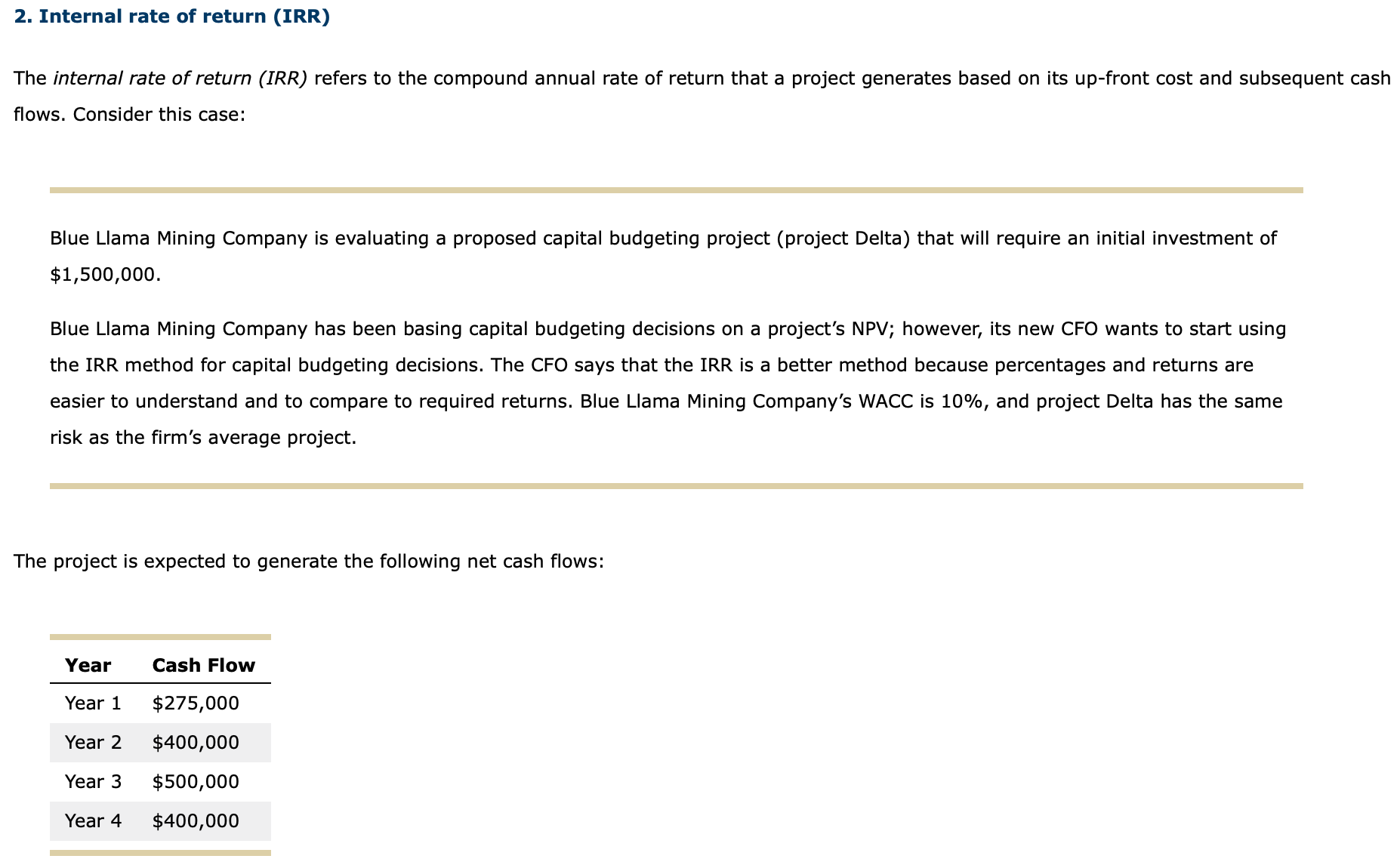 Solved The Internal Rate Of Return IRR Refers To The Chegg Com