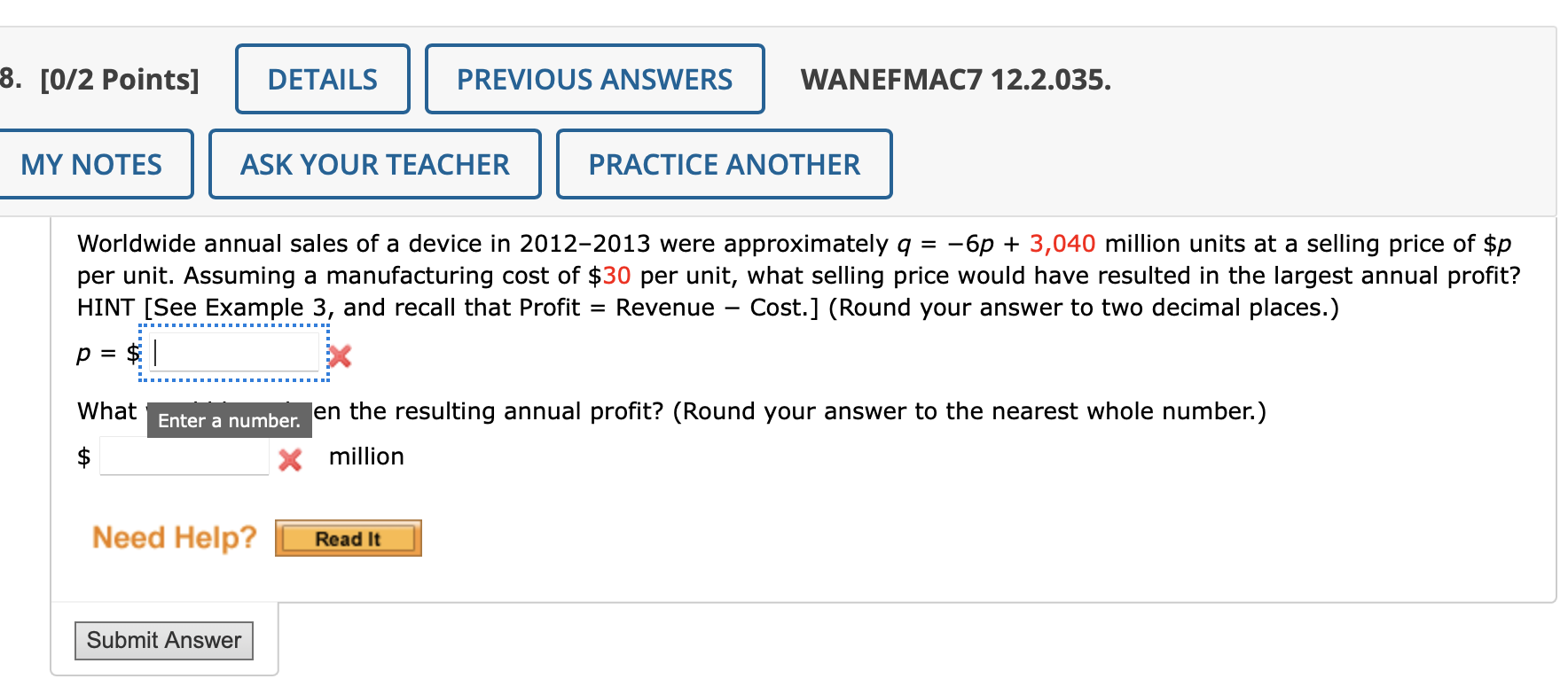 Solved 8. [0/2 Points] DETAILS PREVIOUS ANSWERS WANEFMAC7 | Chegg.com