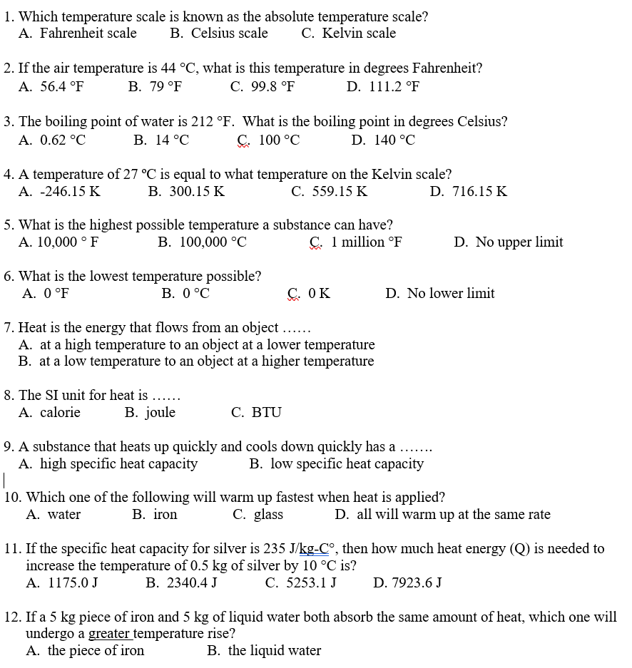 Solved 1 Which Temperature Scale Is Known As The Absolut Chegg Com
