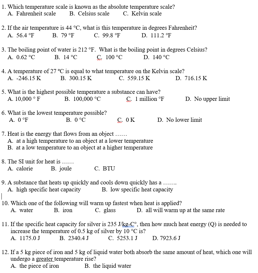 Solved 1. Which temperature scale is known as the absolute