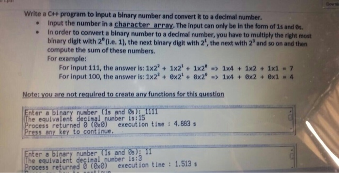 Solved Write a Ct+ program to input a binary number and | Chegg.com