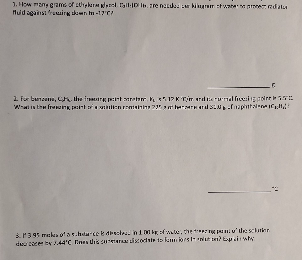 Solved 1. How many grams of ethylene glycol C2H4 OH are Chegg