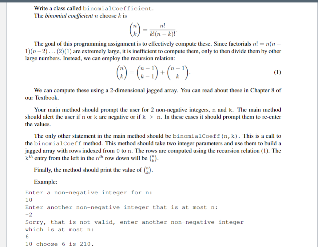 Solved Write a class called binomialCoefficient. The | Chegg.com