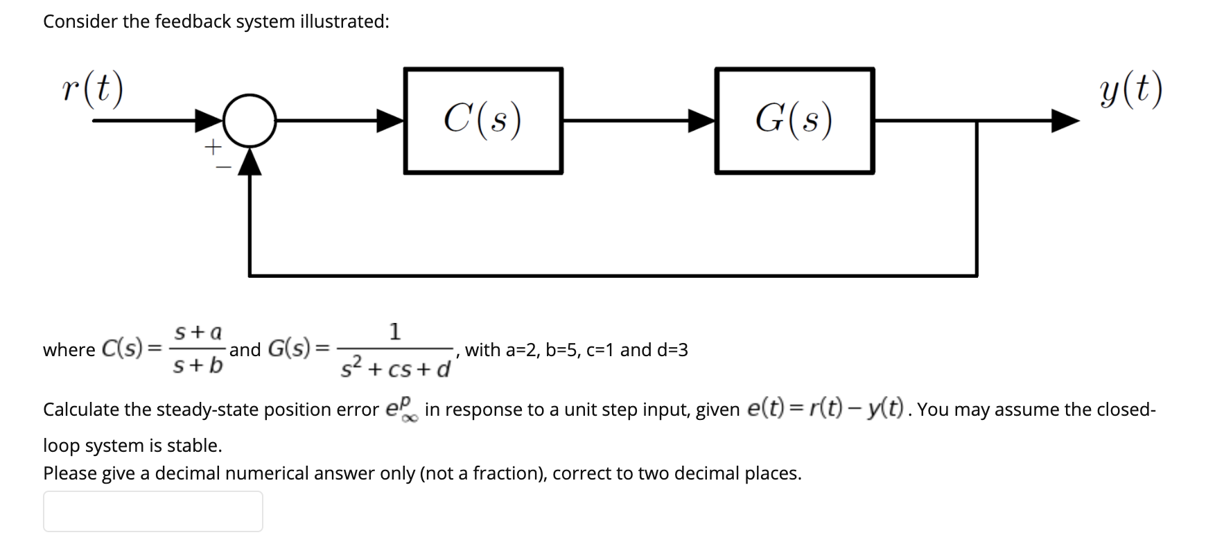 Solved Consider the feedback system illustrated: r(t) y(t) | Chegg.com