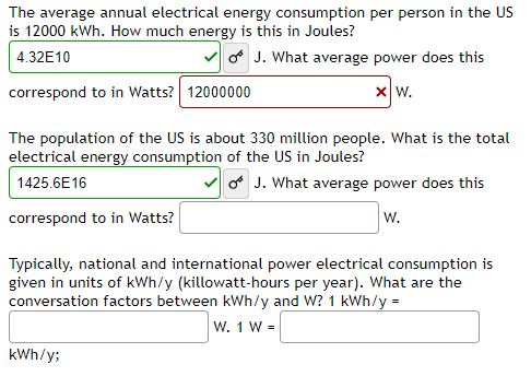 Solved The average annual electrical energy consumption per | Chegg.com