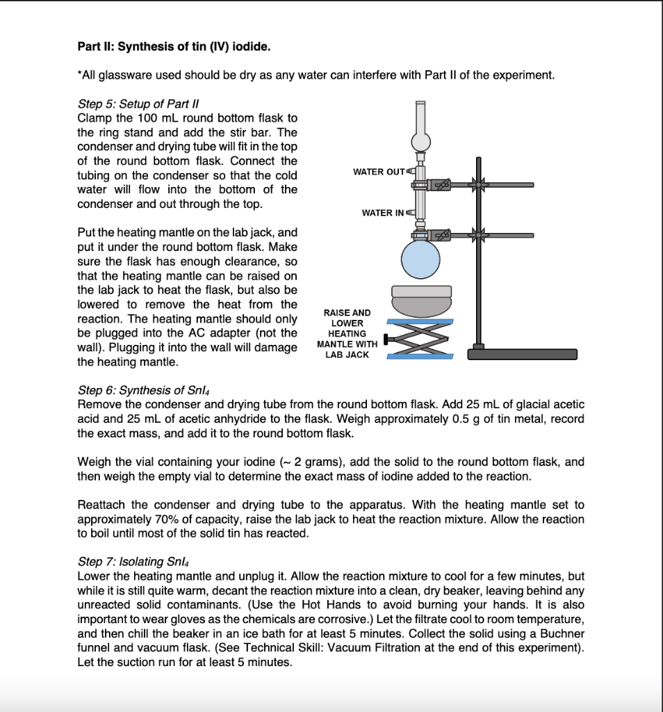 Solved Part II Synthesis of tin (IV) iodide. * All