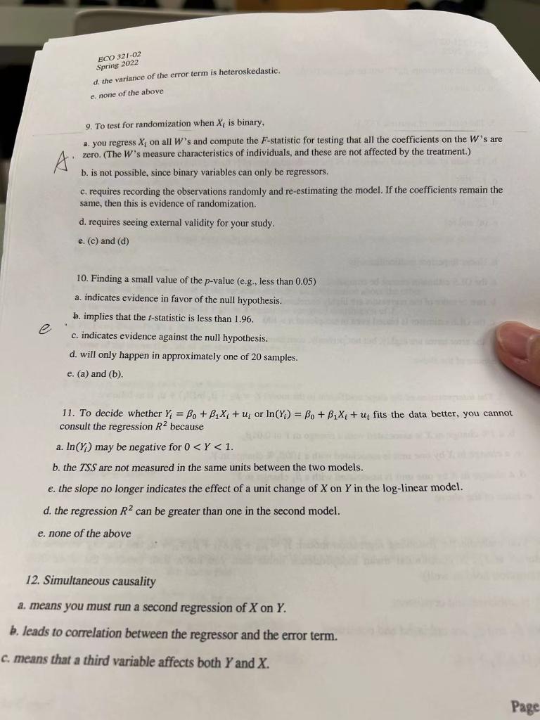 Solved ECO 321-02 Spring 2022 d. the variance of the error | Chegg.com