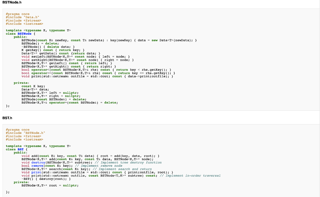 Solved Assignment Implement a Binary Search Tree given the | Chegg.com