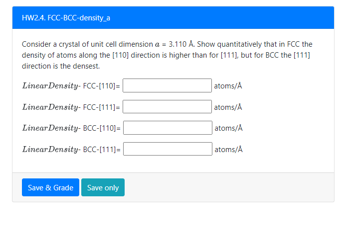 Solved HW2.4. FCC-BCC-density_a Consider a crystal of unit | Chegg.com