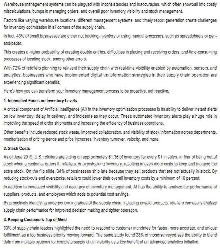 Solved Warehouse management systems can be plagued with | Chegg.com