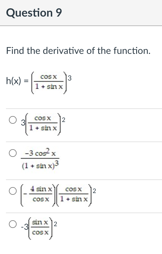 Solved Question 6 Find the derivative. y = (csc x + cot