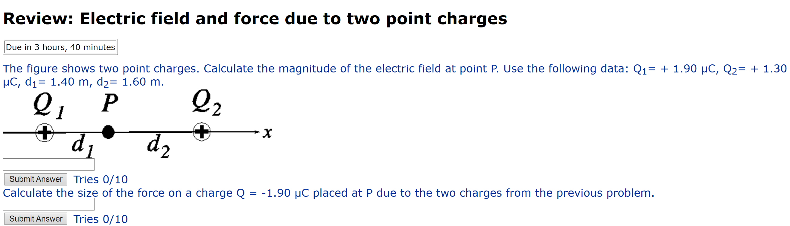 Solved Review Electric field and force due to two point