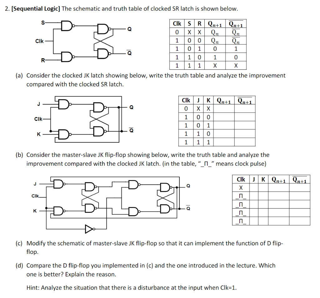 Solved 2. (Sequential Logic] The schematic and truth table | Chegg.com