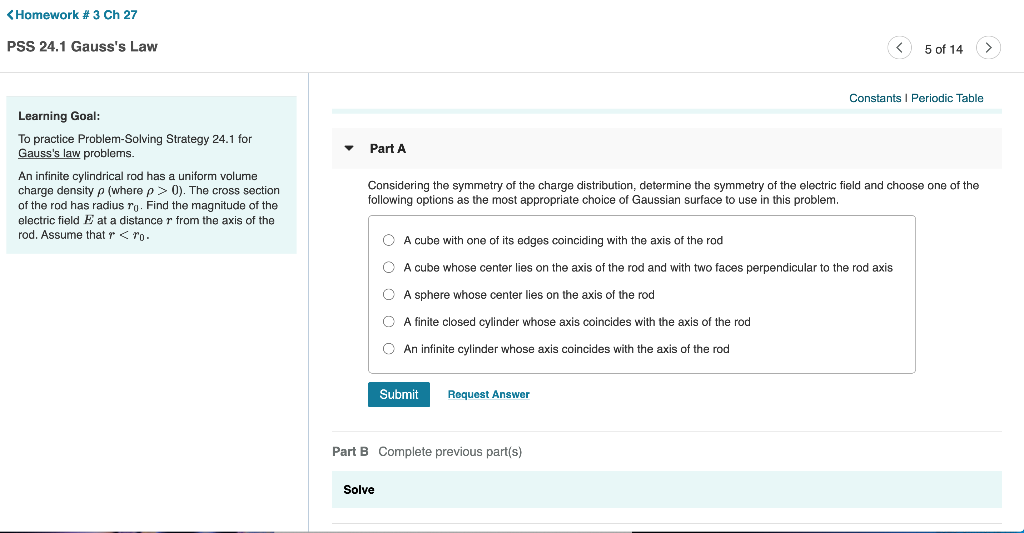 Homework 3 Ch 27 Pss 24 1 Gauss S Law 5 Of 14 Chegg Com