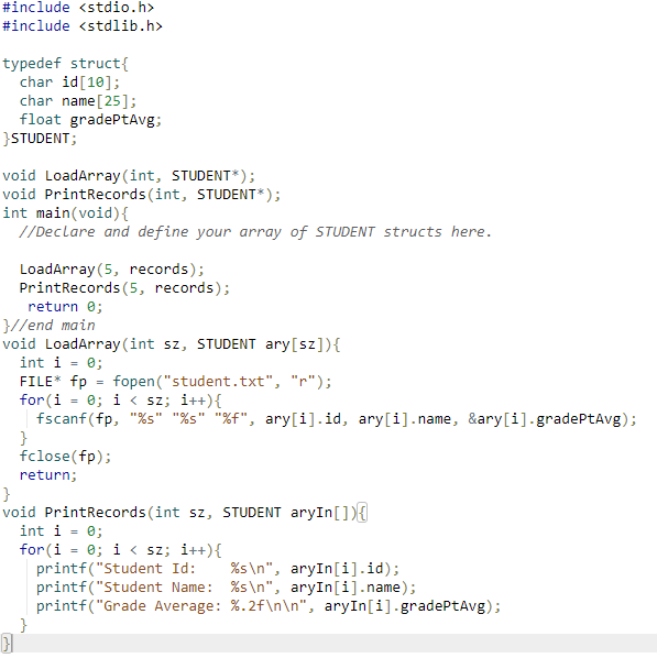 Solved The program provided is missing the array of 5 | Chegg.com