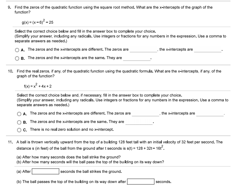 Solved 9. Find the zeros of the quadratic function using the | Chegg.com