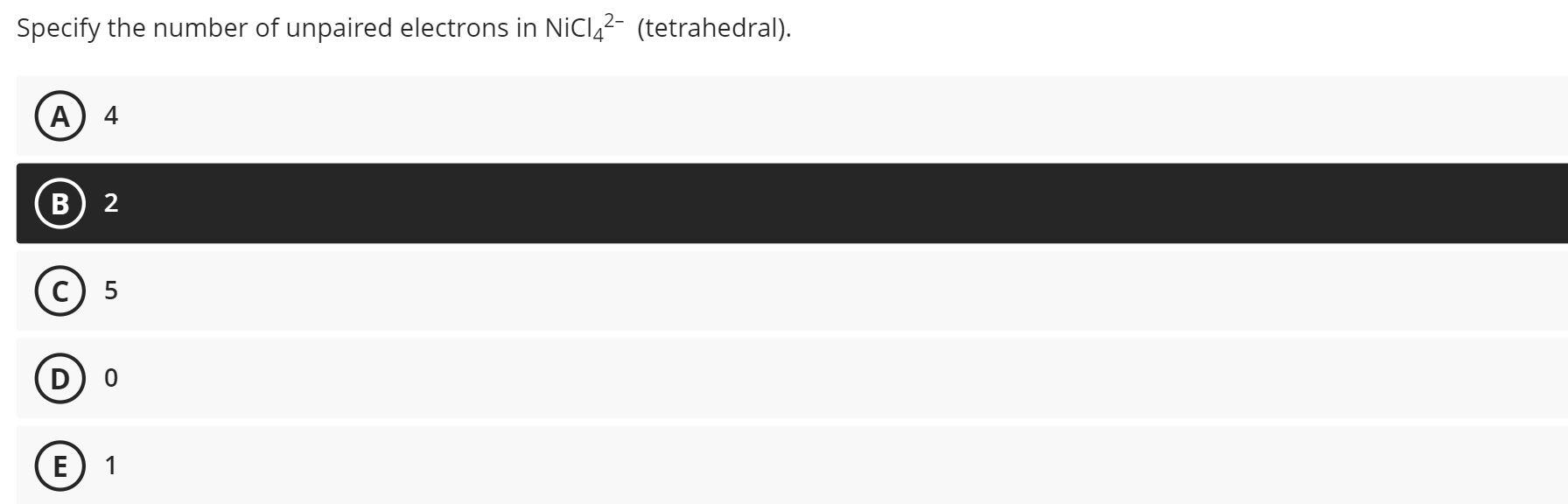 specify the number of unpaired electrons in nicl42 tetrahedral